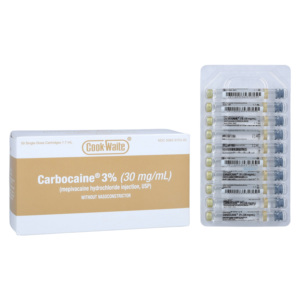 Carbocaine Mepivacaine HCl 3% Plain 1.7 mL 50/Bx
